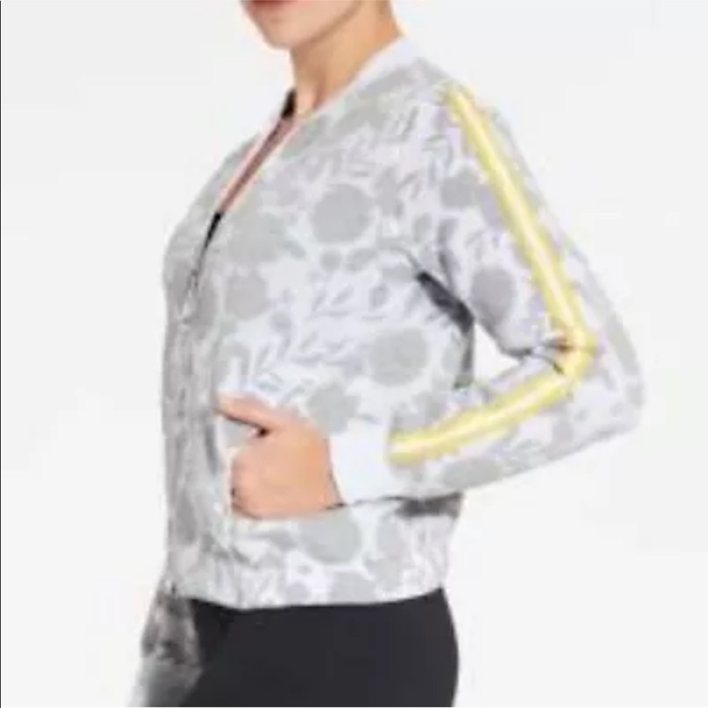Calia White Gray Burnout Spacer Bomber Jacket Size S Small Side Stripe Coat